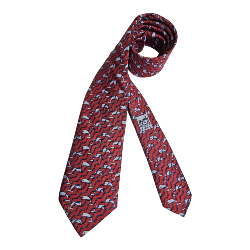 HERMÈS 987 SA Whale Wave Silk LUXURY Tie FRANCE
